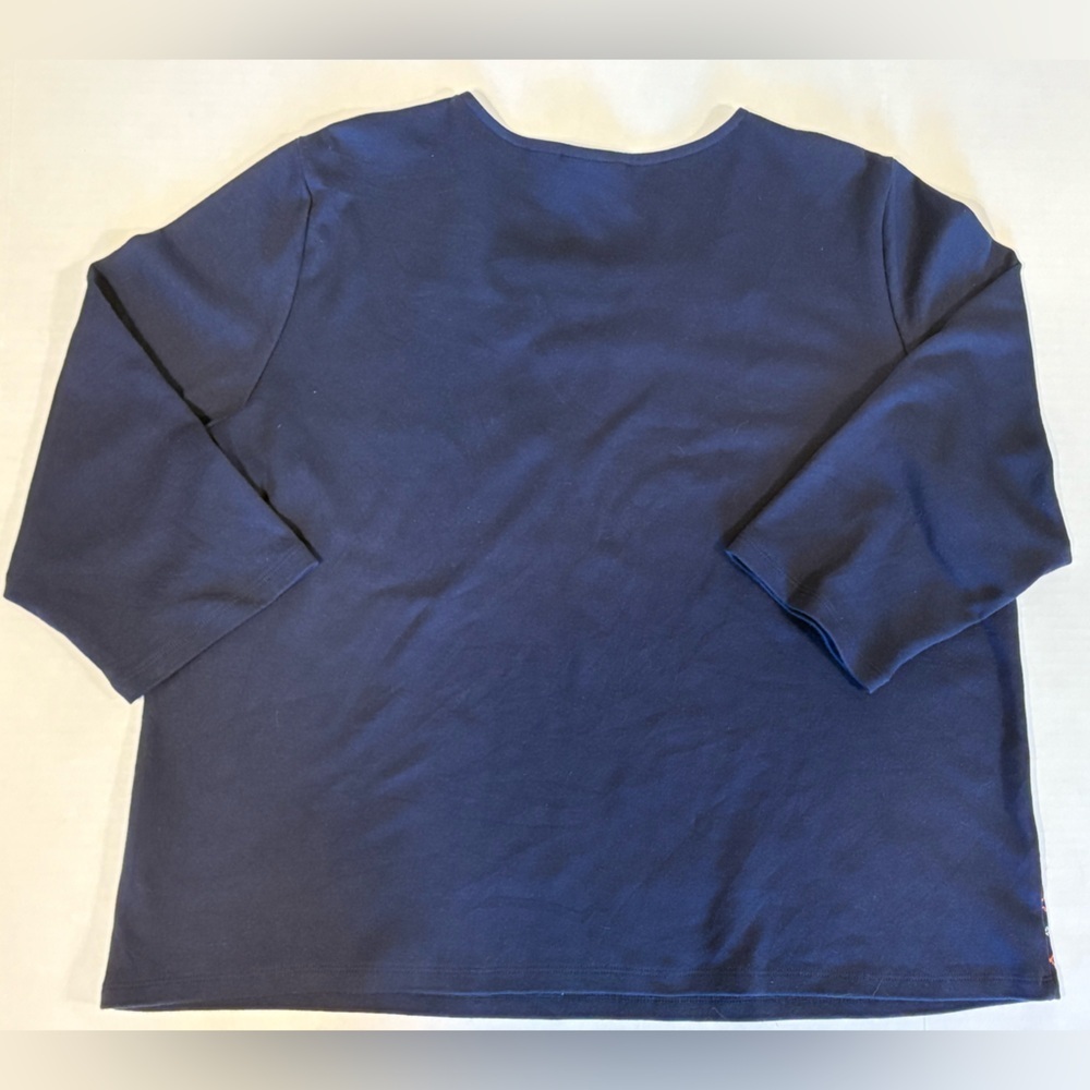 Alfred Dunner navy blue 3/4 sleeve embroidered blouse size XL - Picture 4 of 6